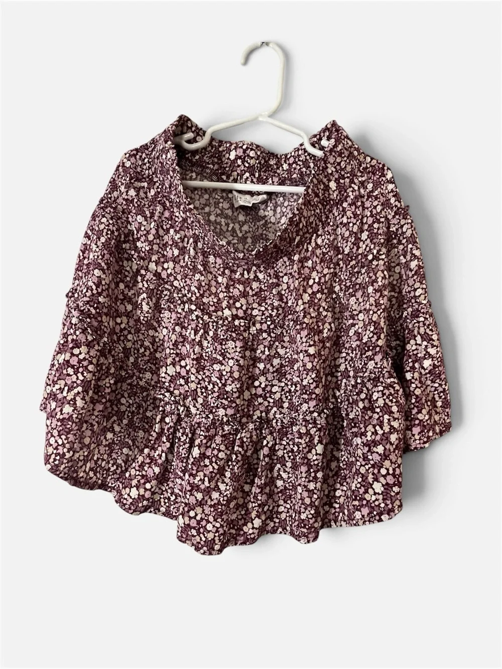 GAP Girls Floral Peplum Top - Plum & Cream